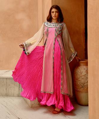Ivory sheer front slit afghani kurta with anarkali set 5