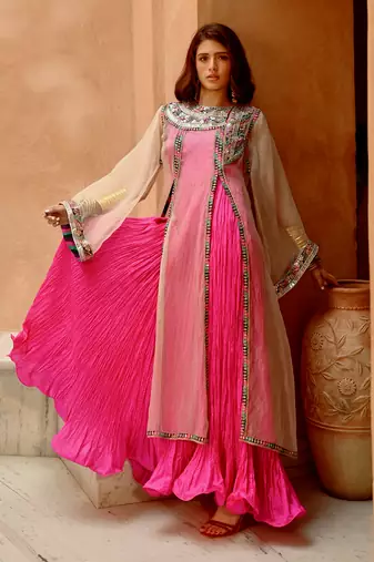 Ivory sheer front slit afghani kurta with anarkali set
