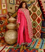 Hot pink slit sleeve anarkali set