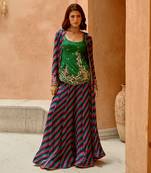 Multi colour indie-leheriya jacket and sharara set.