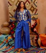 Azure blue sheer jacket with waist coat and papa pants