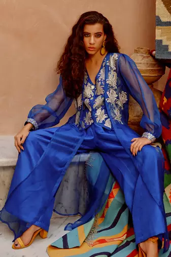 Azure blue waist coat and papa pants