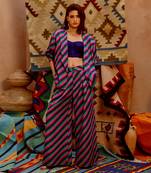 Multi-colour indi-leheriya oversized jacket with corset and papa pants