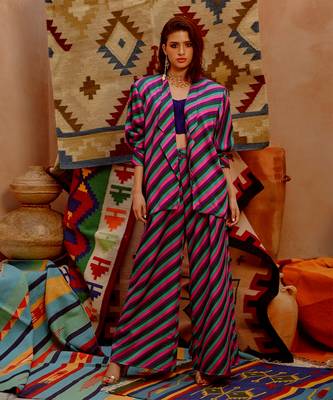 Multi-colour indi-leheriya oversized jacket with corset and papa pants 4