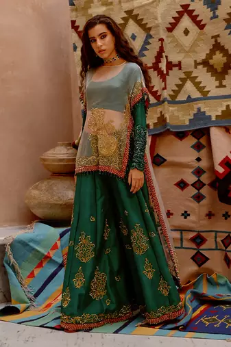 Fawn sheer cape with sharara set