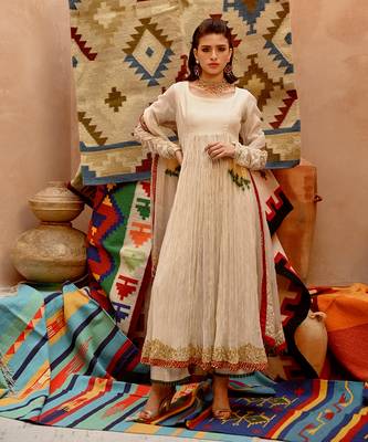 Fawn crushed anarkali set 1
