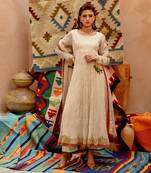 Fawn crushed anarkali set