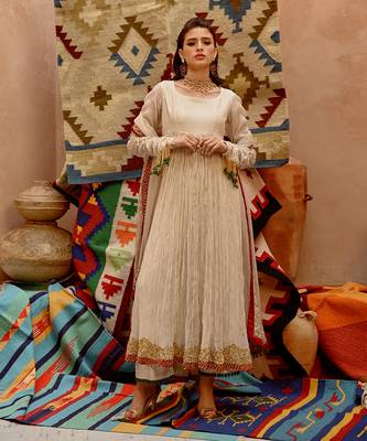 Fawn crushed anarkali set 2