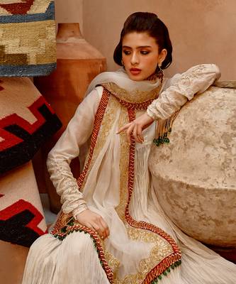 Fawn crushed anarkali set 3
