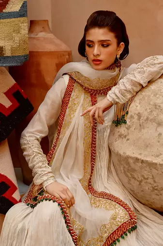 Fawn crushed anarkali set