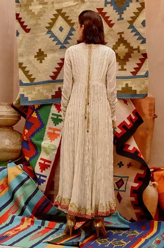 Fawn crushed anarkali set