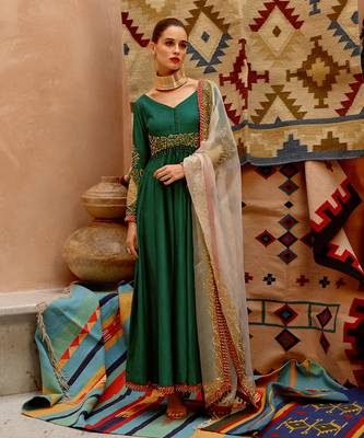 Emerald green anarkali set 1