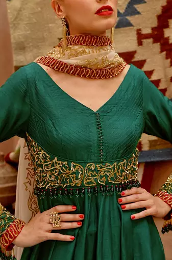 Emerald green anarkali set