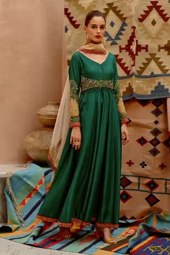 Emerald green anarkali set