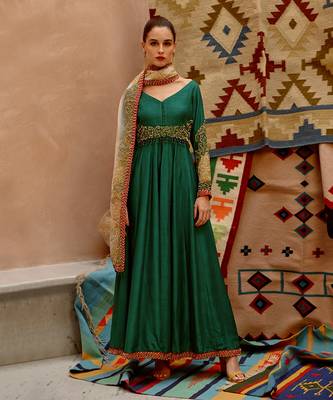 Emerald green anarkali set 4