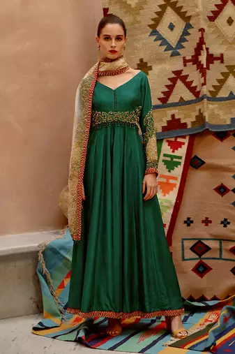 Emerald green anarkali set