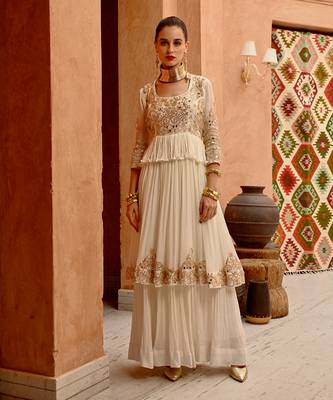Ivory  tier anarkali with churidar dupatta 1