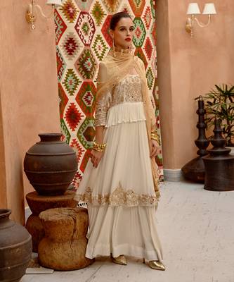 Ivory  tier anarkali with churidar dupatta 2
