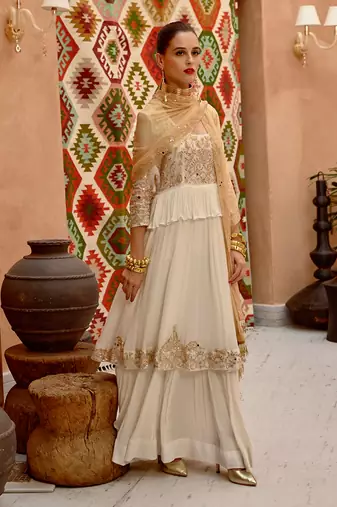 Ivory  tier anarkali with churidar dupatta