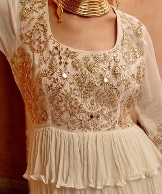 Ivory  tier anarkali with churidar dupatta 3
