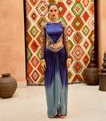 Cerulean blue satin corset with ombre drape skirt