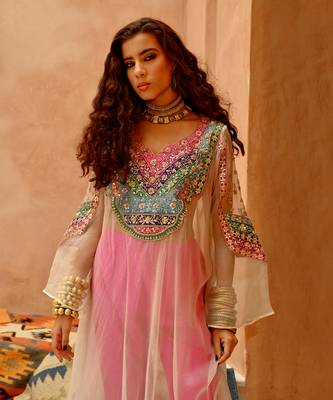 Ivory sheer afghani kurta pants set 2