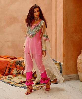 Ivory sheer afghani kurta pants set 4