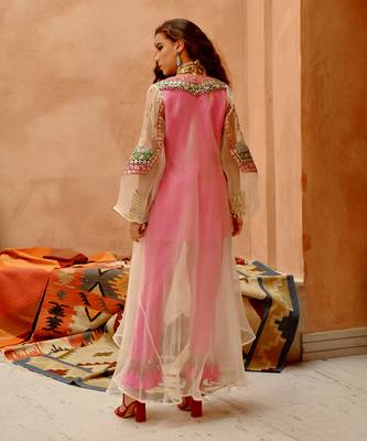 Ivory sheer afghani kurta pants set 5
