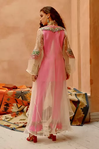 Ivory sheer afghani kurta pants set