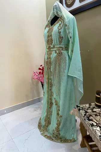 Sea Green Georgette Zari Work Kaftan 