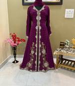 Wine Zari & Stone Work stitched Georgette Morroco Kaftan Wedding Wear