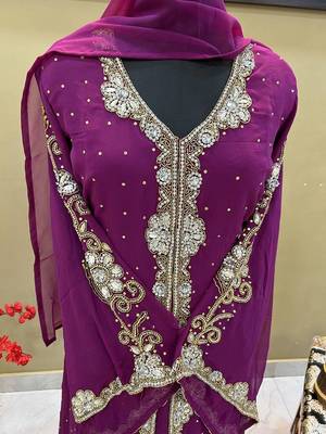 Wine Zari & Stone Work stitched Georgette Morroco Kaftan Wedding Wear 3