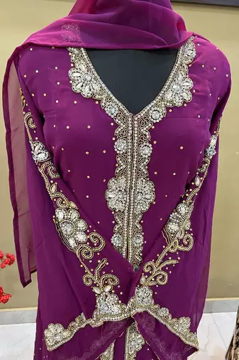 Wine Zari & Stone Work stitched Georgette Morroco Kaftan Wedding Wear