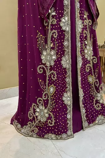 Wine Zari & Stone Work stitched Georgette Morroco Kaftan Wedding Wear