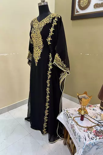 Black  Aari & Stone Gold Work stitched Georgette Designed Kaftan Party Wear