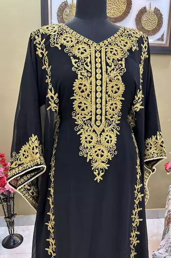 Black  Aari & Stone Gold Work stitched Georgette Designed Kaftan Party Wear