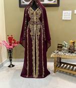 Wine Georgette Wedding Morrocan Kaftan