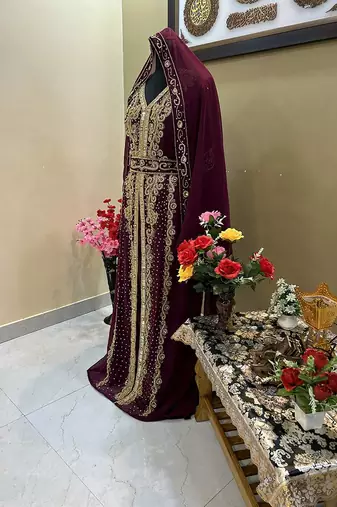 Wine Georgette Wedding Morrocan Kaftan