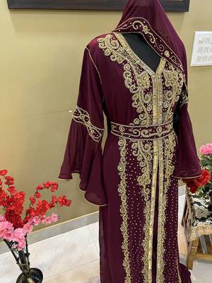 Wine Georgette Wedding Morrocan Kaftan 5
