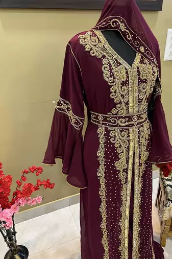 Wine Georgette Wedding Morrocan Kaftan