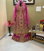 Hot-Pink Heavy Aari & Stone Work stitched Net Designed Morroco Kaftan Wedding Wear