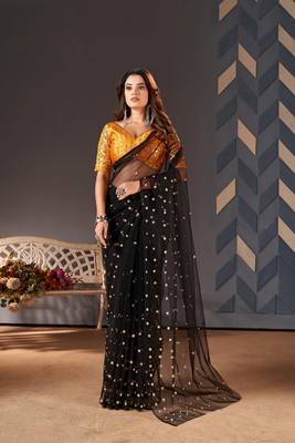 Black Colour Nett Saree WITH UN-STITCHED BLOUSE 1