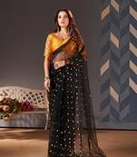 Black Colour Nett Saree WITH UN-STITCHED BLOUSE