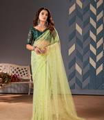 Pista Colour Nett Saree WITH UN-STITCHED BLOUSE