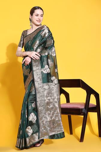 Just Fashion  Organza And  Zari Work Sarees With Blouse Attached