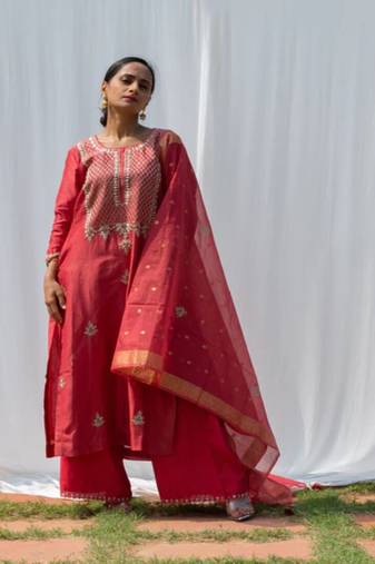 Raj - coral red suit set