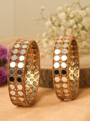 Antique Gold Plated Mirror Work Bangles Set 2