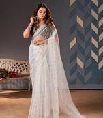 White Colour Nett Saree WITH UN-STITCHED BLOUSE