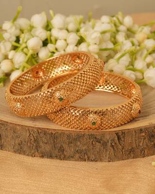 Elegant Gold-Plated Kada Bangles - Set of 2 3