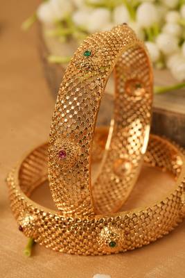 Elegant Gold-Plated Kada Bangles - Set of 2 1